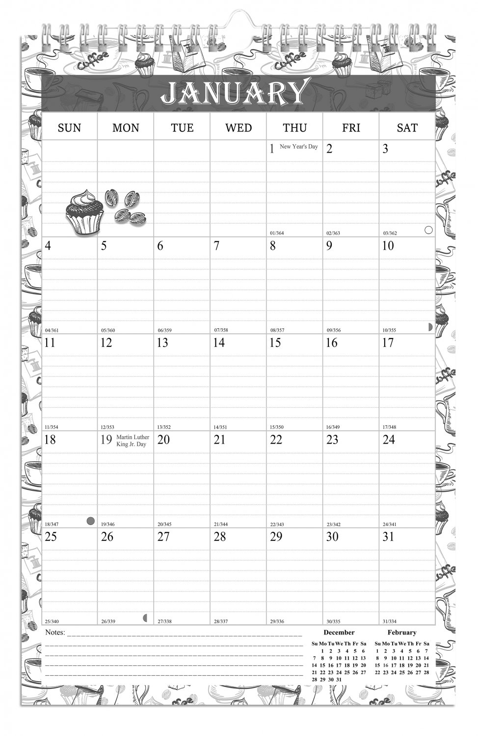 2026 Wall Calendar Spiral-bound Twin-Wire Binding - 12 Months Planner 8.5" x 11" -  #010 (B&W)