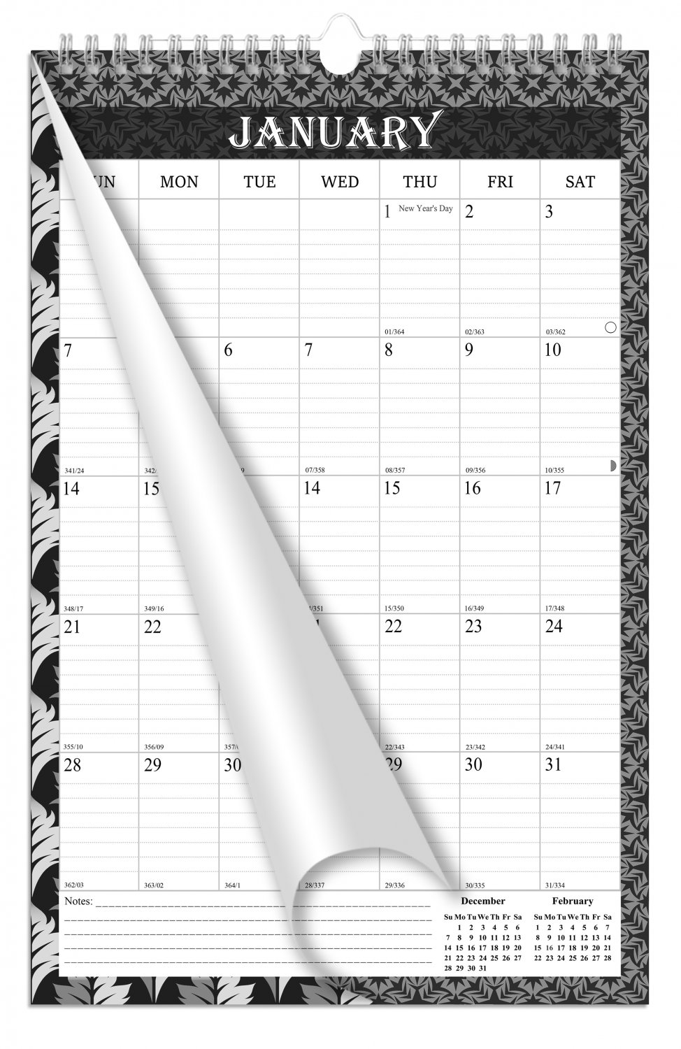 2026 Wall Calendar Spiral-bound Twin-Wire Binding - 12 Months Planner 11" x 17" -  #014 (B&W)