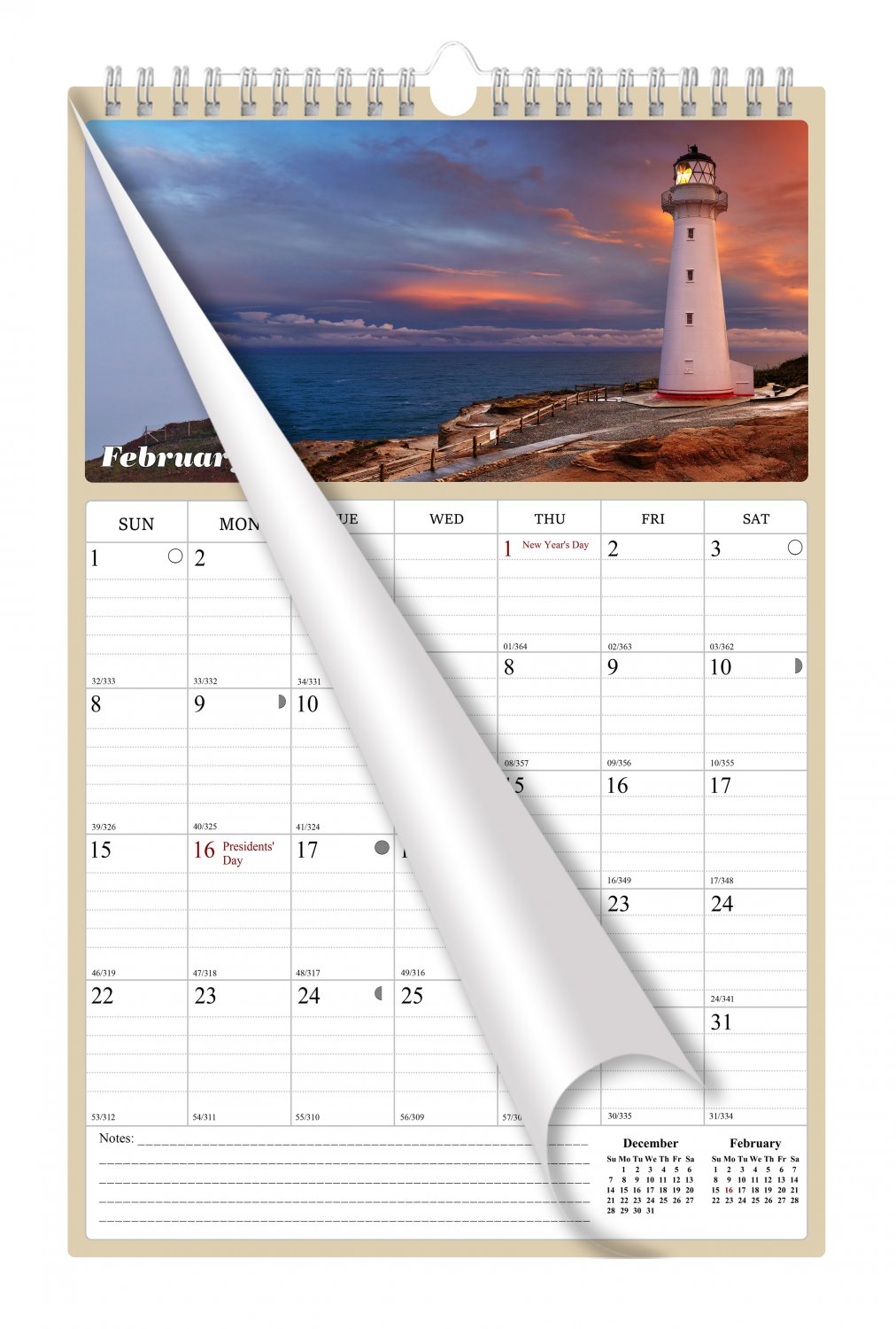 2026 Wall Calendar Spiral-bound Twin - 12 Months Planner 8.5" x 11" (Lighthouses)