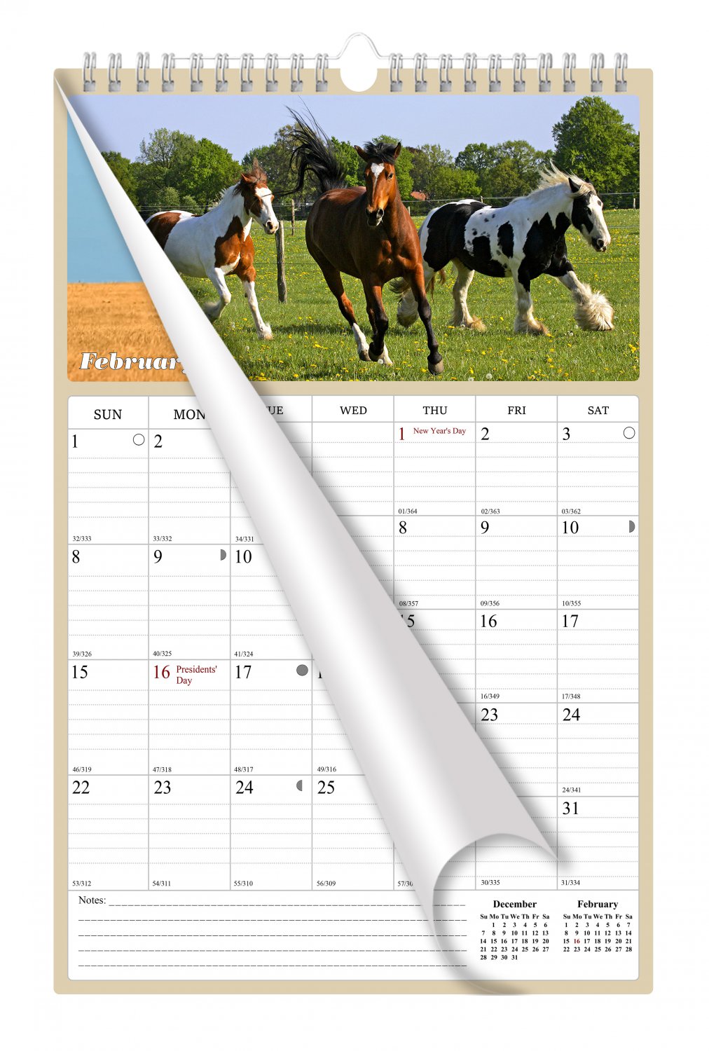 2026 Wall Calendar Spiral-bound Twin - 12 Months Planner 11" x 17" (Horses)