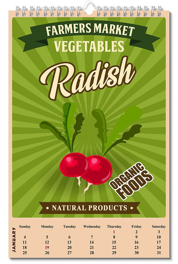 2026 Wall Oversized Art Poster Calendar Spiral-bound - Farmer Market Vegetables