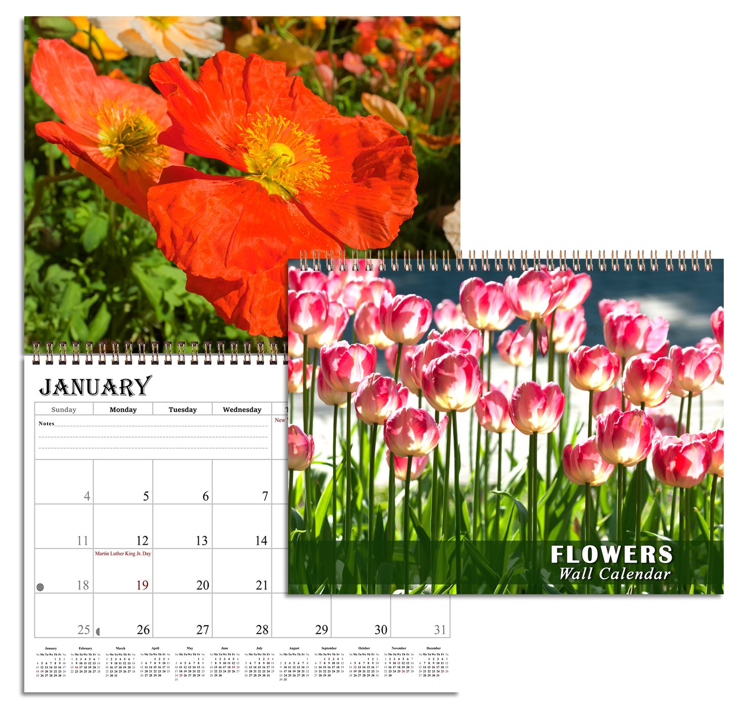 2026 Spiral-bound Wall Calendar (Flowers) - 12 Months Desktop (11x17)
