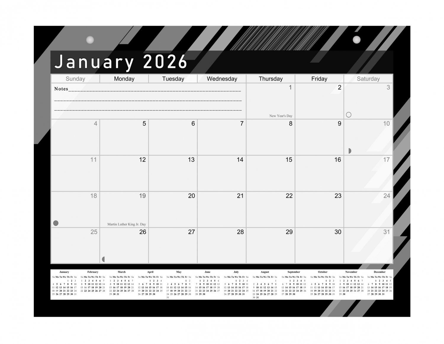 2026 Monthly Magnetic/Desk Calendar - 12 Months Desktop/Wall Calendar - B&W - (Edition #013)