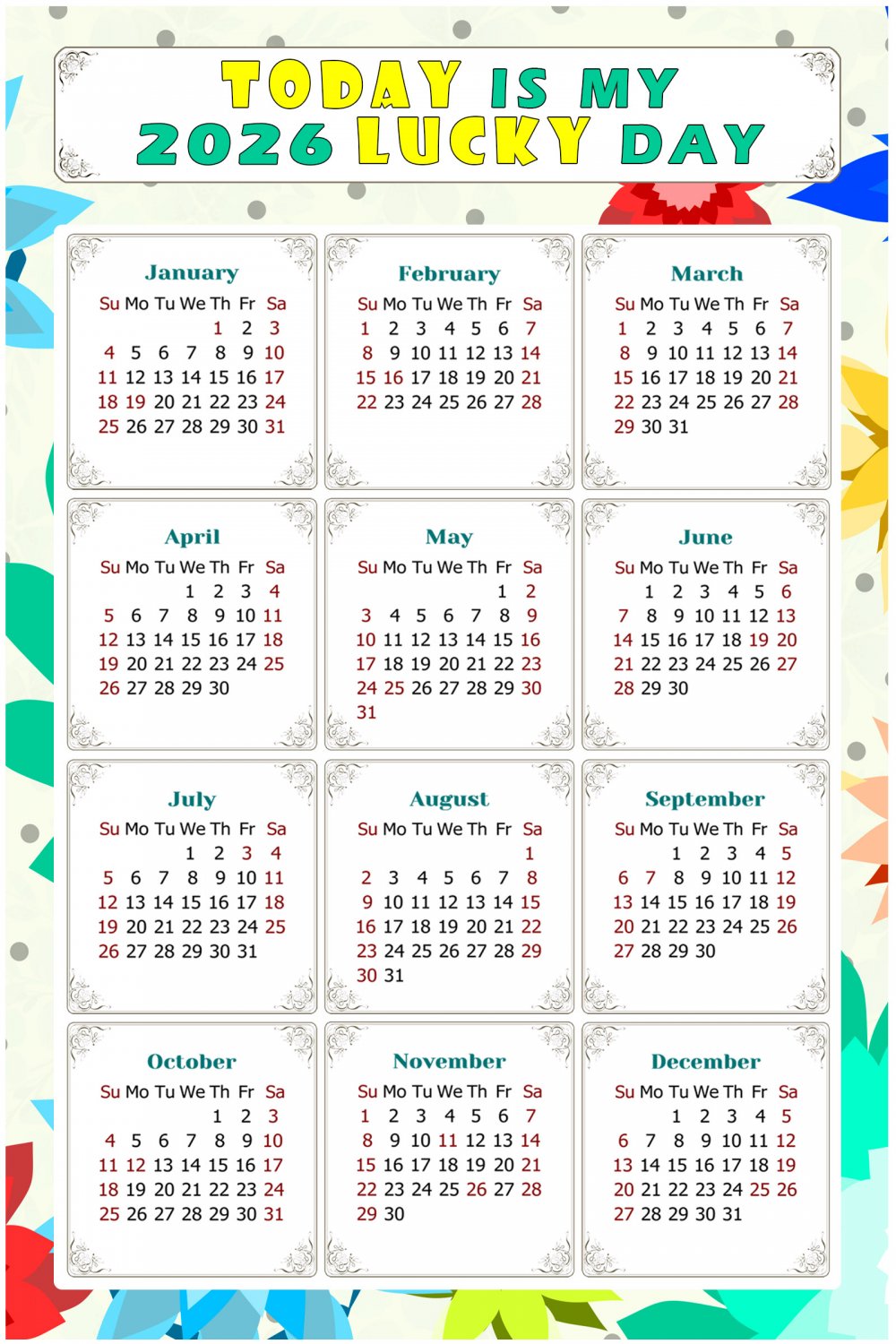 2026 Peel & Stick Calendar - Today is my Lucky Day Removable - 02 (9"x 6")