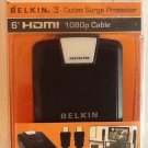 NEW Belkin 125V HDTV Power Kit 3 - Outlet Surge Protector + 6' HDMI 1080P CABLE