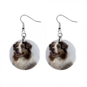 Australian Shepherd Dog Button Earrings 12102626