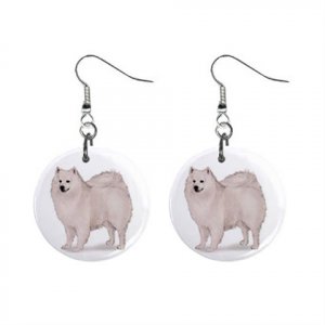 American Eskimo Dog Pet Lover Jewelry Button Earrings 13018514