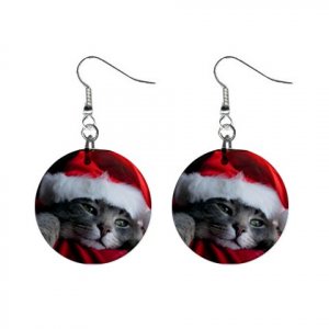 New Christmas Kitten 1" Round Button Dangle Earrings Jewelry 13164145