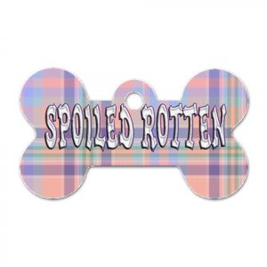Bone Shape SPOILED ROTTEN Pastel Plaid Dog Tag or Necklace Jewelry or Pet Collar Tag 23305706