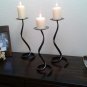 3 x Wrought iron candlesticks Handmade clasic design candle holder Black color 35cm.