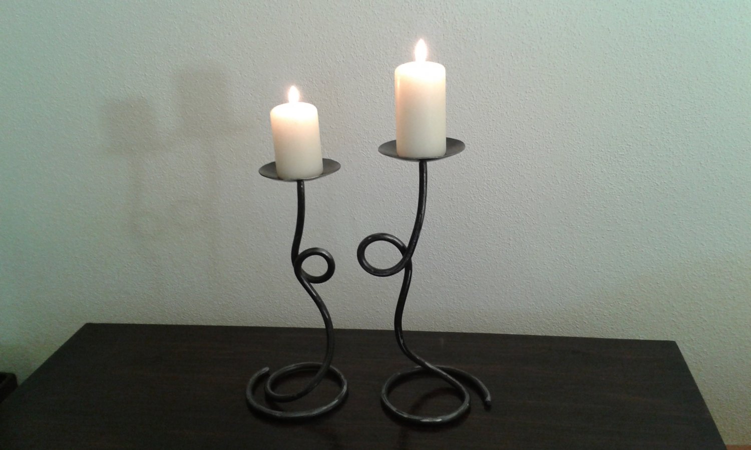 2 x Wrought iron candle holders Handmade iroan candlesticks 30cm.