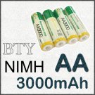 4 pcs AA LR06 3000mAh 1.2V NI-MH rechargeable battery CELL/RC 2A BTY Green SP