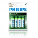 4 Philips Alkaline Batteries Longlife AA 1.5V LR6 Mignon Zinc-Carbon