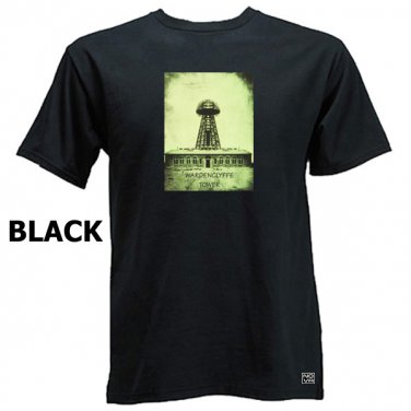 Nikola Tesla's Wardenclyffe Tower, black t-shirt, sizes S M L XL