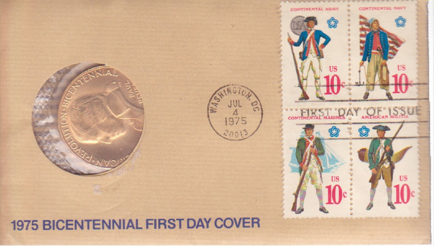 1975 Bicentennial First Day Cover Commemorative Medal & Stamps Lot #2
