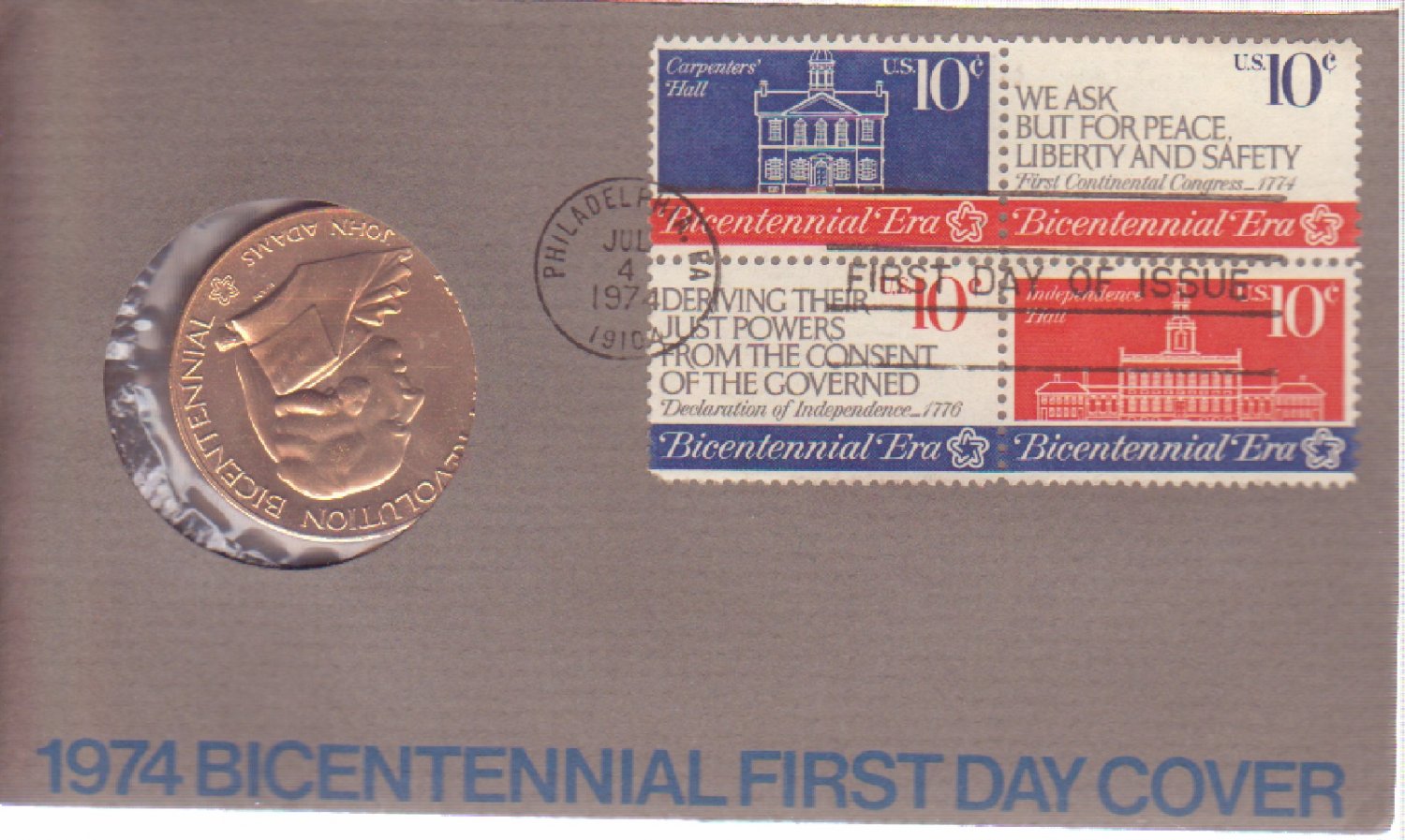 1974 Bicentennial First Day Cover Commemorative Medal & Stamps Lot #2