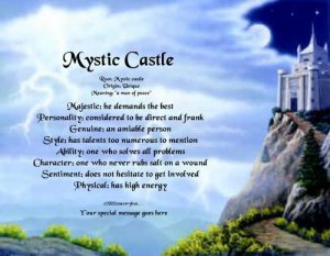 MYSTIC CASTLE #1 - PERSONALIZED 1 Name Meaning Print  - no US s/h fee