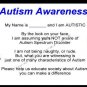 20 Autism ME Awareness Cards, Personalized