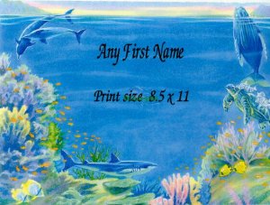 DOLPHINS #3 and Sharks - PERSONALIZED 1 Name Meaning Print  - no US s/h fee