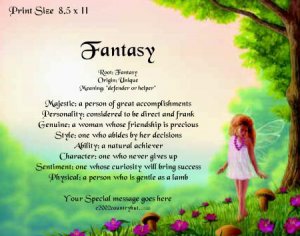 Garden FAIRY, fairies - PERSONALIZED 1 Name Meaning Print  - no US s/h fee
