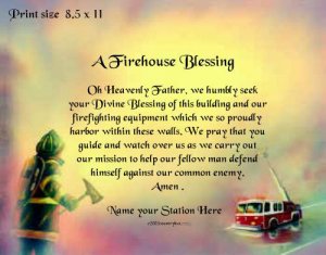 FIREHOUSE BLESSING, FIREMAN, Ladder Truck  - PERSONALIZED  Print  - no US s/h fee