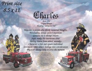 FIREFIGHTER  - PERSONALIZED 1 Name Meaning Print  - no US s/h fee