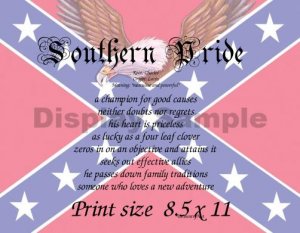 CONFEDERATE FLAGE, Southern Pride - PERSONALIZED 1 Name Meaning Print  - no US s/h fee