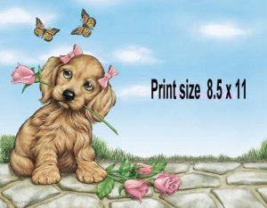 GIRL PUPPY pink roses, butterflies - PERSONALIZED 1 Name Meaning Print  - no US s/h fee