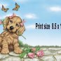 GIRL PUPPY pink roses, butterflies - PERSONALIZED 1 Name Meaning Print  - no US s/h fee