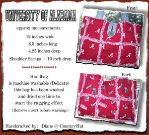 University of ALABAMA - Tote rag Handbag Purse Quilted
