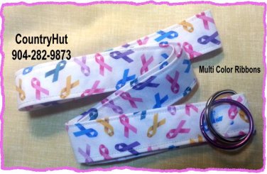 Multi Color Awareness Ribbons - Teal Pink Purple Yellow Blue - Key Holder - Handmade Lanyard