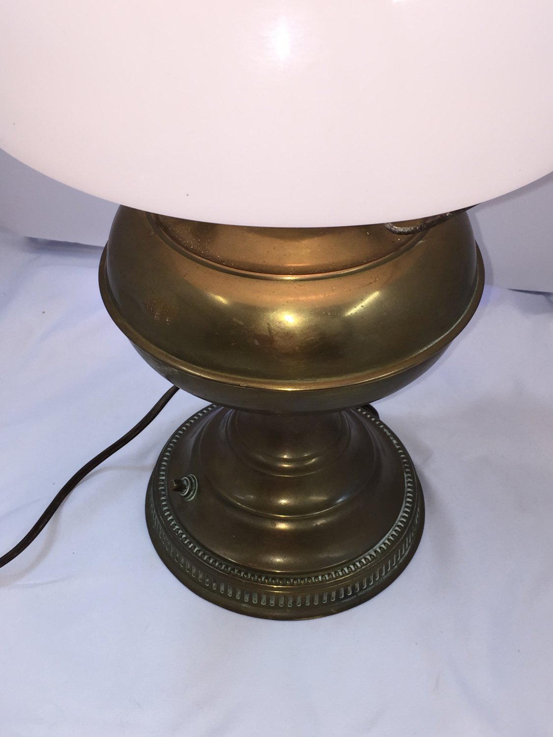 Vintage Electrified Brass Oil Lamp with Large Milk Glass Shade