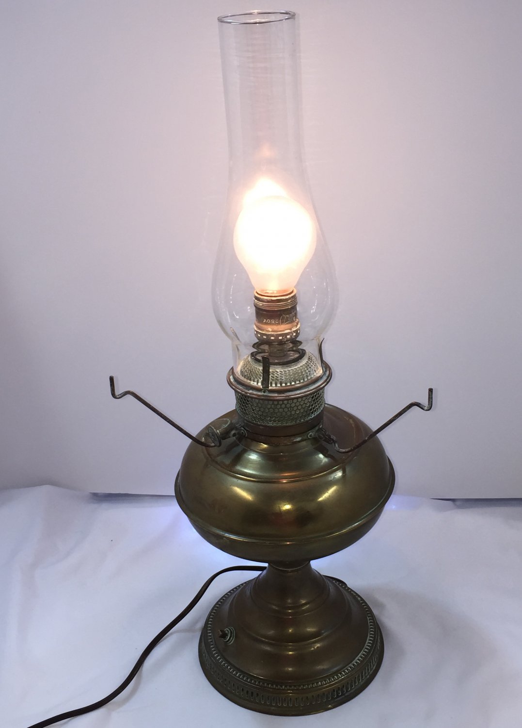 Vintage Electrified Brass Oil Lamp with Large Milk Glass Shade