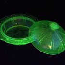 Vintage 1930's Vaseline Jeannette Glass Cherry Blossom Round Covered Butter Dish