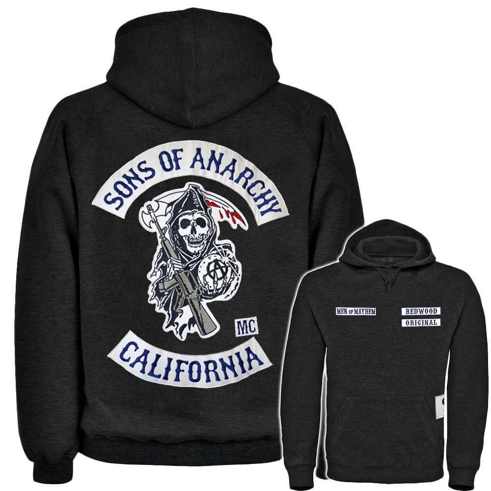 Mens Sons Of Anarchy Embroidered Patch Hoodie SAMCRO Redwood Original ...