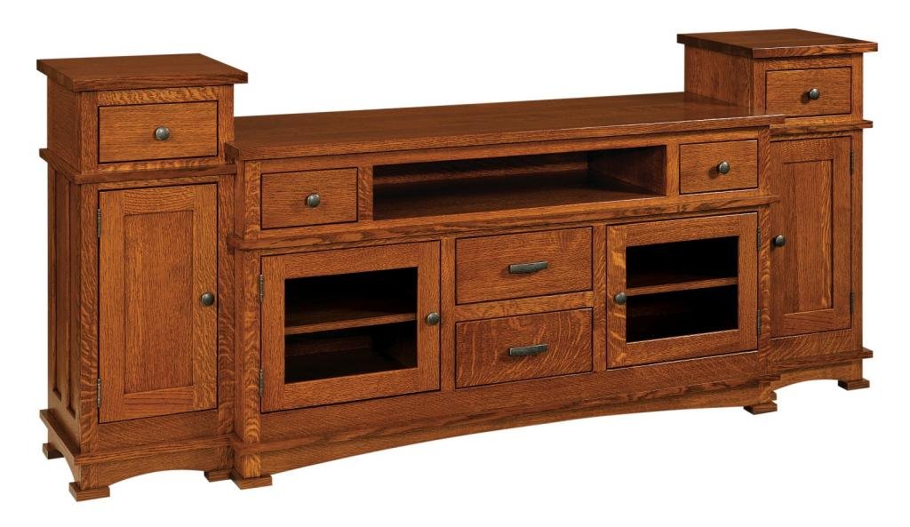 Amish Mission Kenwood TV Stand Solid Wood Glass Doors Drawers