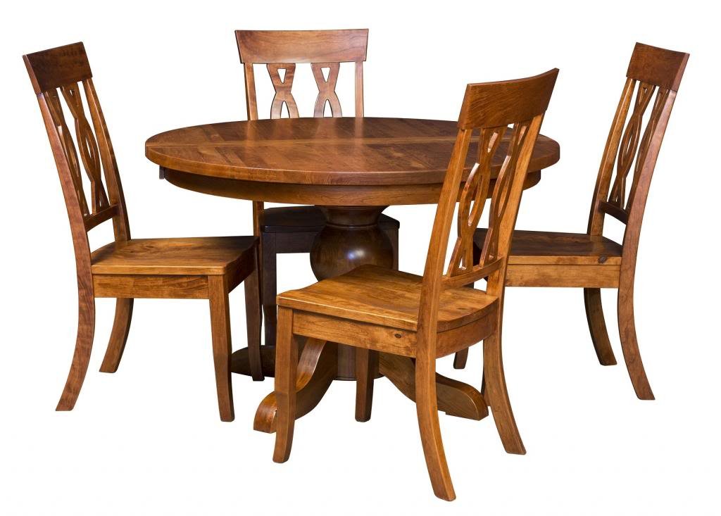 Amish Round Dining Table Chairs Set Solid Wood Pedestal Traditional Rustic