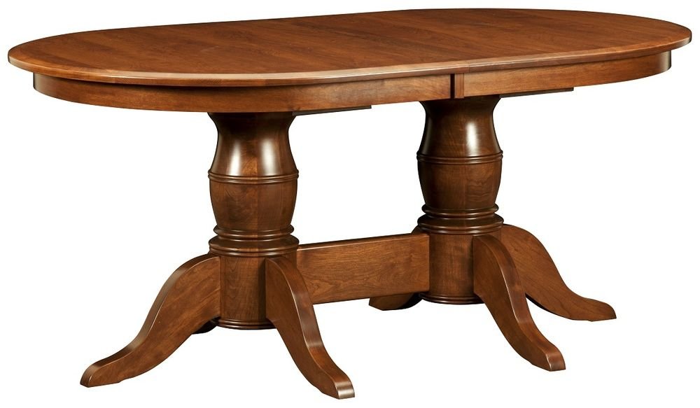 Amish Double Pedestal Dining Table Traditional Solid Wood Furniture Extensions