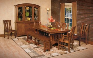 Amish Mission Trestle Dining Table Chairs Set Wood Rustic Farmhouse Country New