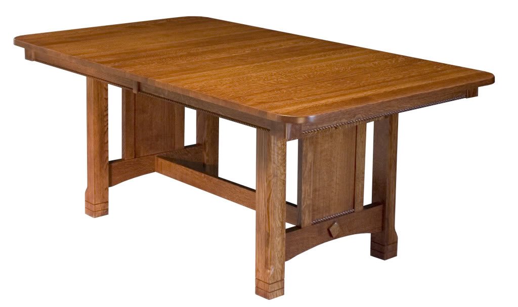Large Amish Mission Trestle Dining Table Rectangle Solid Oak Wood