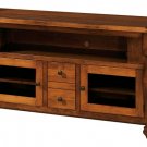 Amish Marriot Plank TV Stand Cabinet Solid Wood Glass Door DVD Pullout 59"