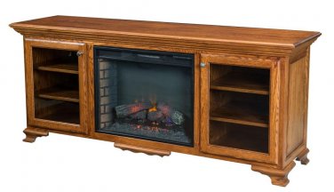 Large Amish Electric Fireplace Plasma TV Stand Media Cabinet Solid Wood Storage