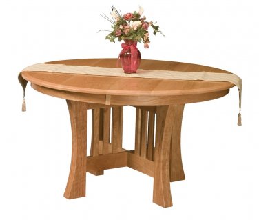 Amish Solid Wood Round Dining Table Pedestal Mission Base Extending Arts Crafts