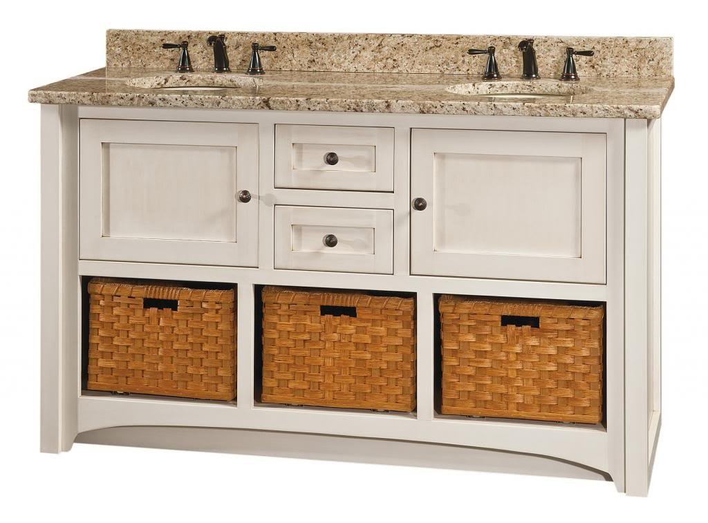 Amish Cottage Bathroom Vanity Free Standing Sink Granite Top Baskets 60