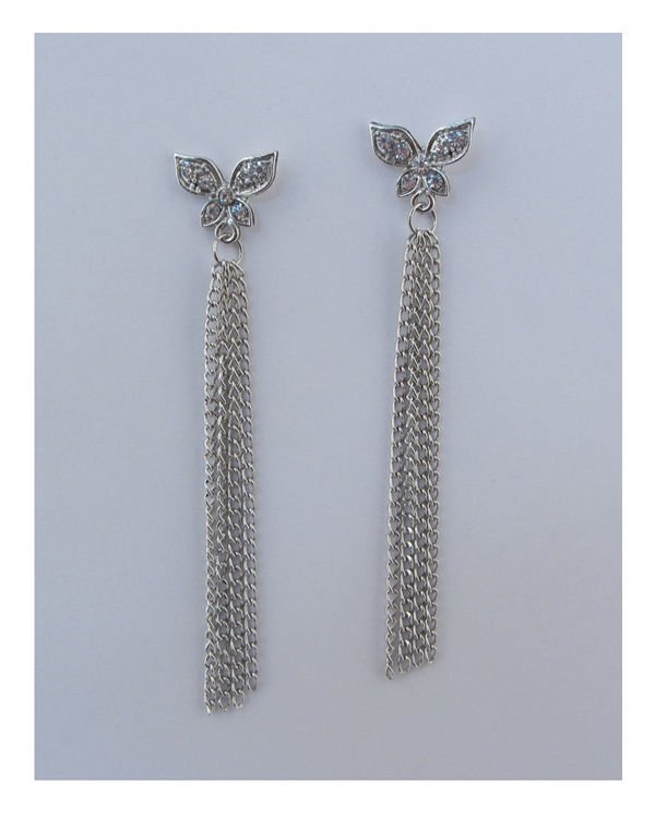 Gold Silver Rhinestone Butterfly Stud Drop Fringe Pendant Dangling Chain Earring