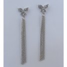 Gold Silver Rhinestone Butterfly Stud Drop Fringe Pendant Dangling Chain Earring