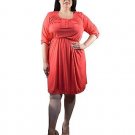 Plus Size ¾ Sleeve Henley Blouson Dress Elastic Waistline Scoop Neck 1X 2X 3X