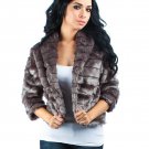 FAUX FUR COLLARED 3/4 SLEEVE CROP SHRUG SHORT JACKET COAT S M L