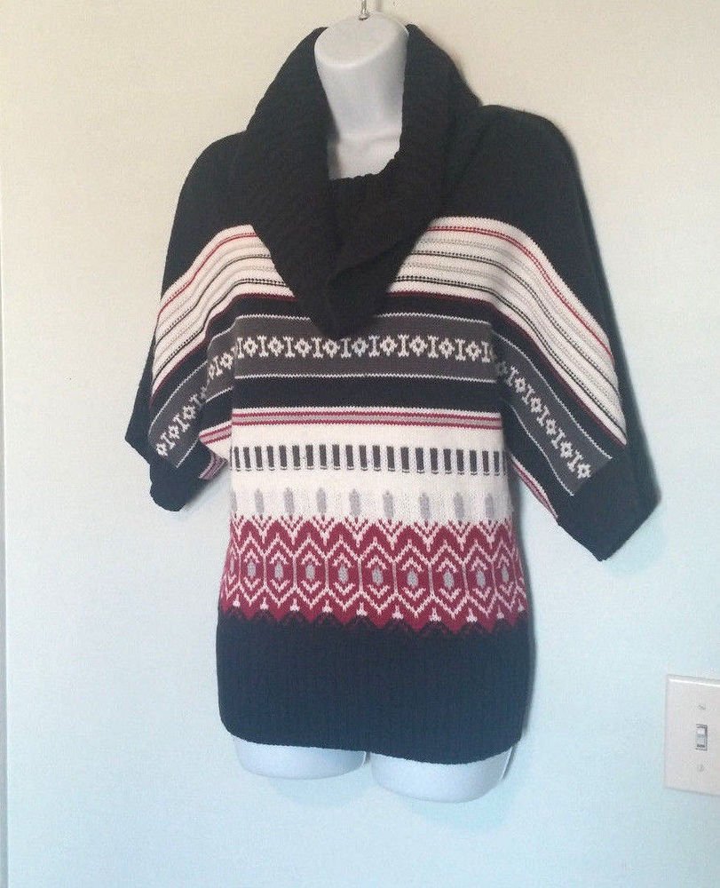 CATO COWL NECK KNIT CARDIGAN SWEATER PULLOVER SHORT SLEEVE LARGE