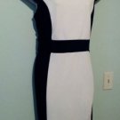 KARIN STEVENS PLUS SIZE CAP SLEEVE BLACK WHITE COLOR BLOCK FITTED DRESS SIZE 16
